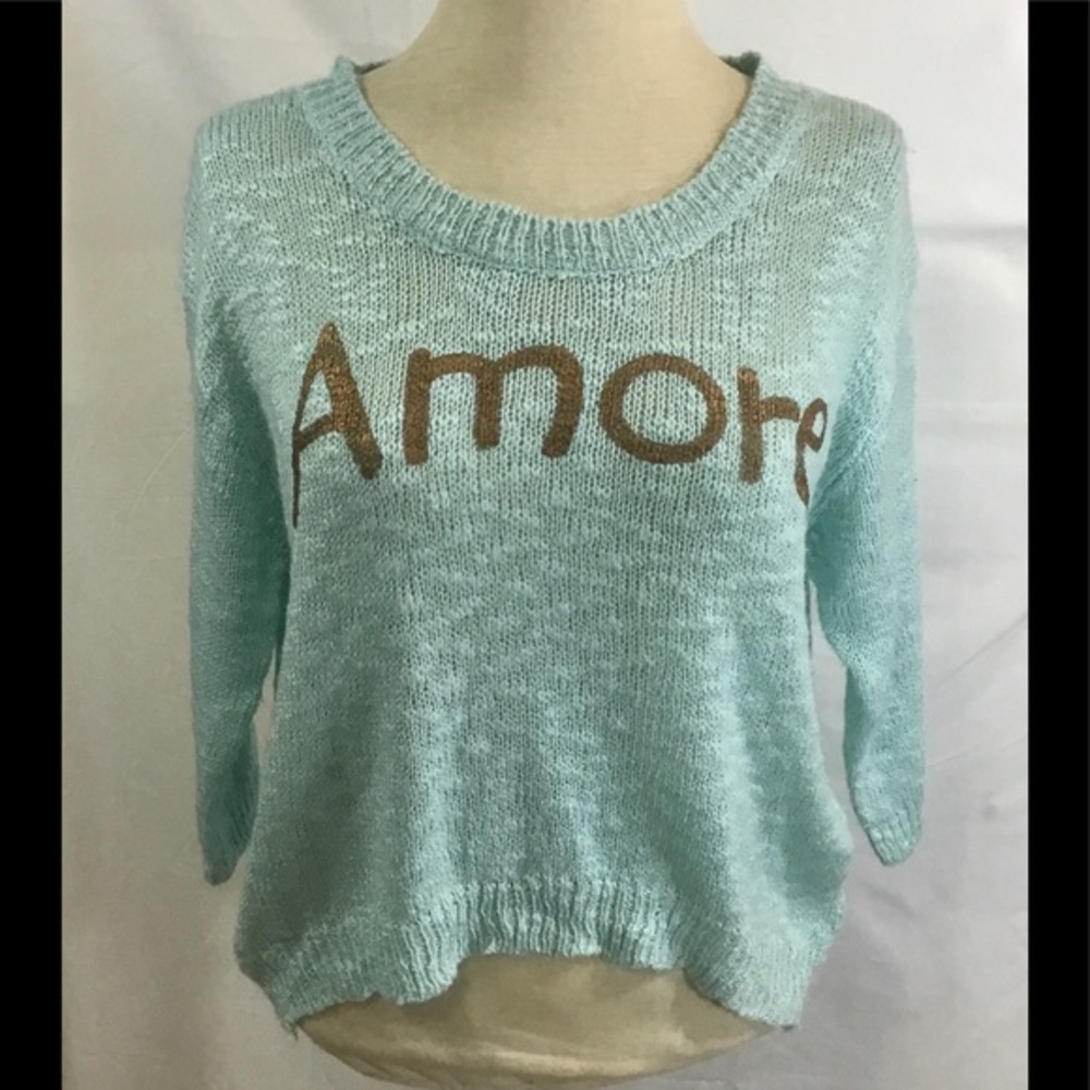 Almost Famous Turquoise AMORE 3/4 Sleeve Sweater